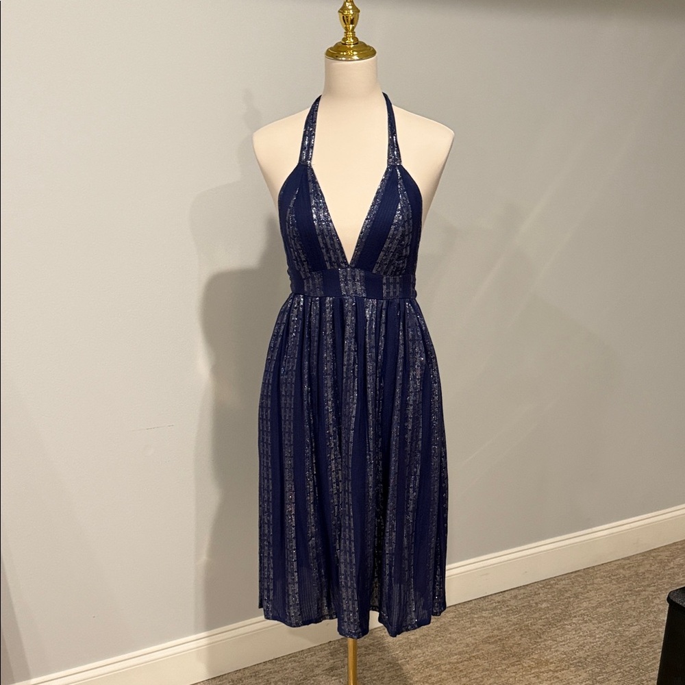 Lulu's Navy Backless Halter Dress